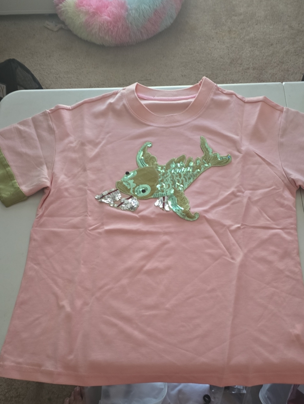 Girls' Short Sleeve Pink Sequin Fish Tee